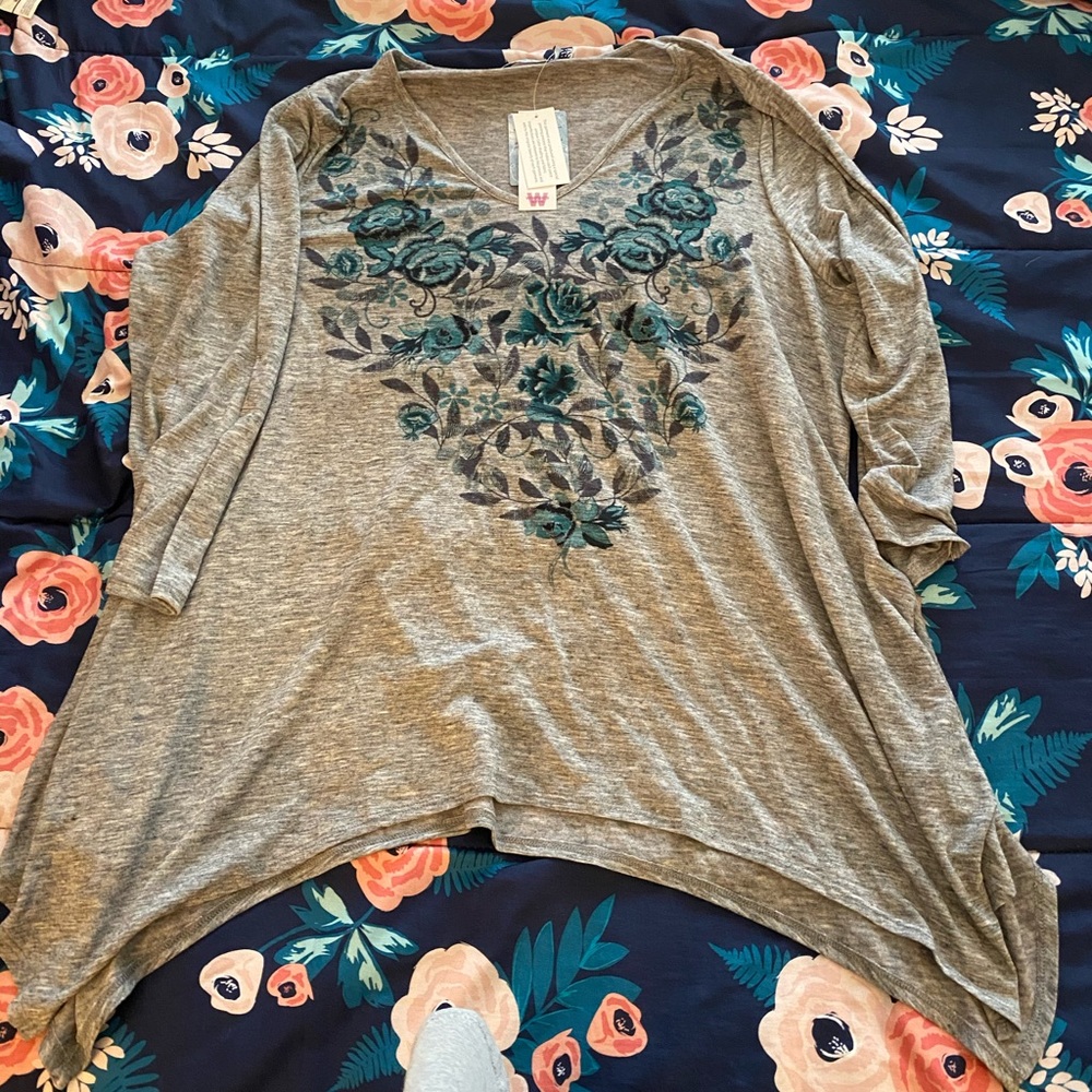 Grey Floral Hanker-chief Top